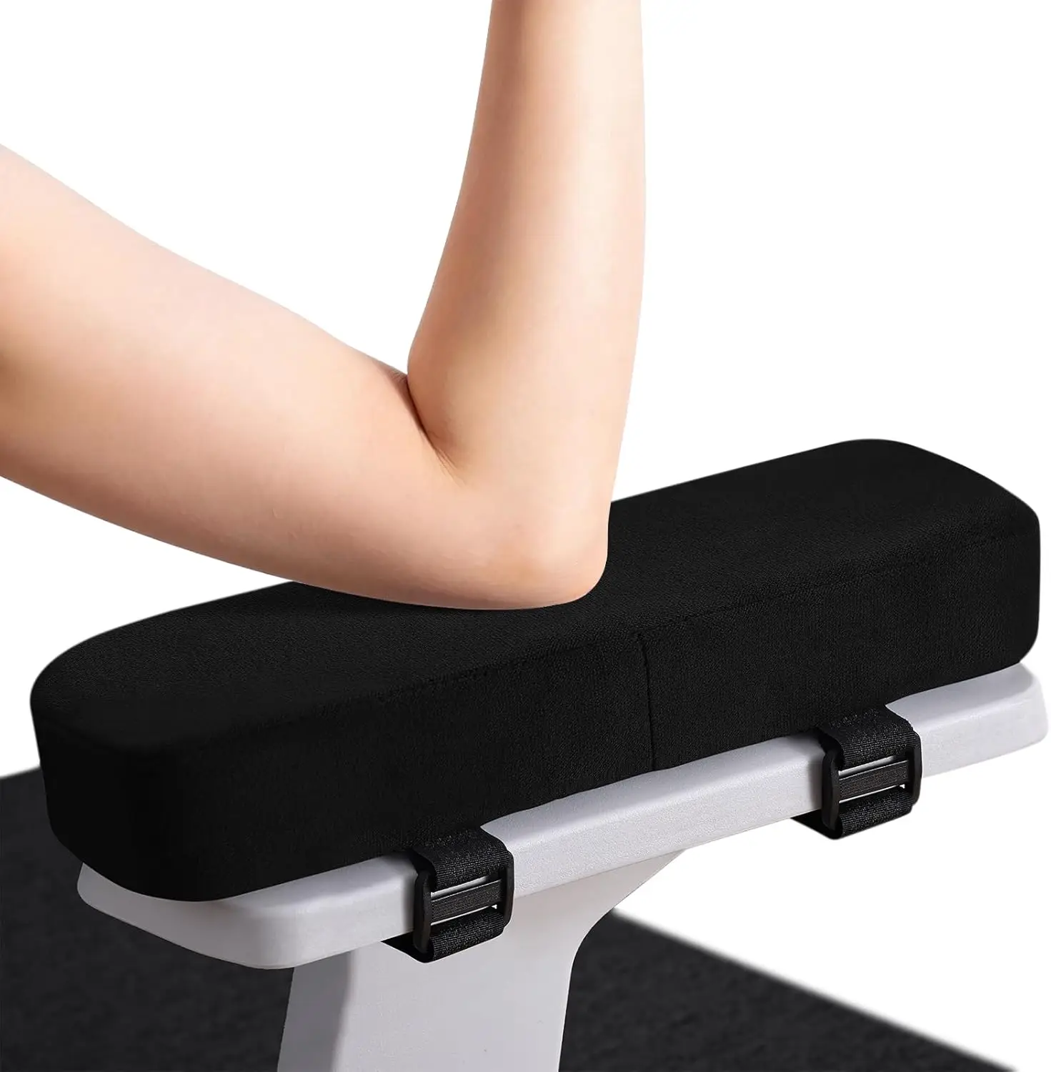 Ergonomic Memory Foam Armrest Pads with Adjustable Straps, Non-Slip Cushion for Office Desk & Gaming Chair (Black, 2-Pack)