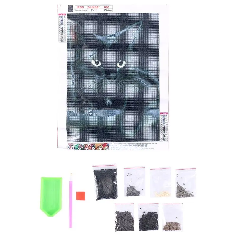 A84X-Animal Black Cat Diamond Painting,Round Diamond Embroidery Art Diamond Diy Handwork Cute Pet Puzzle