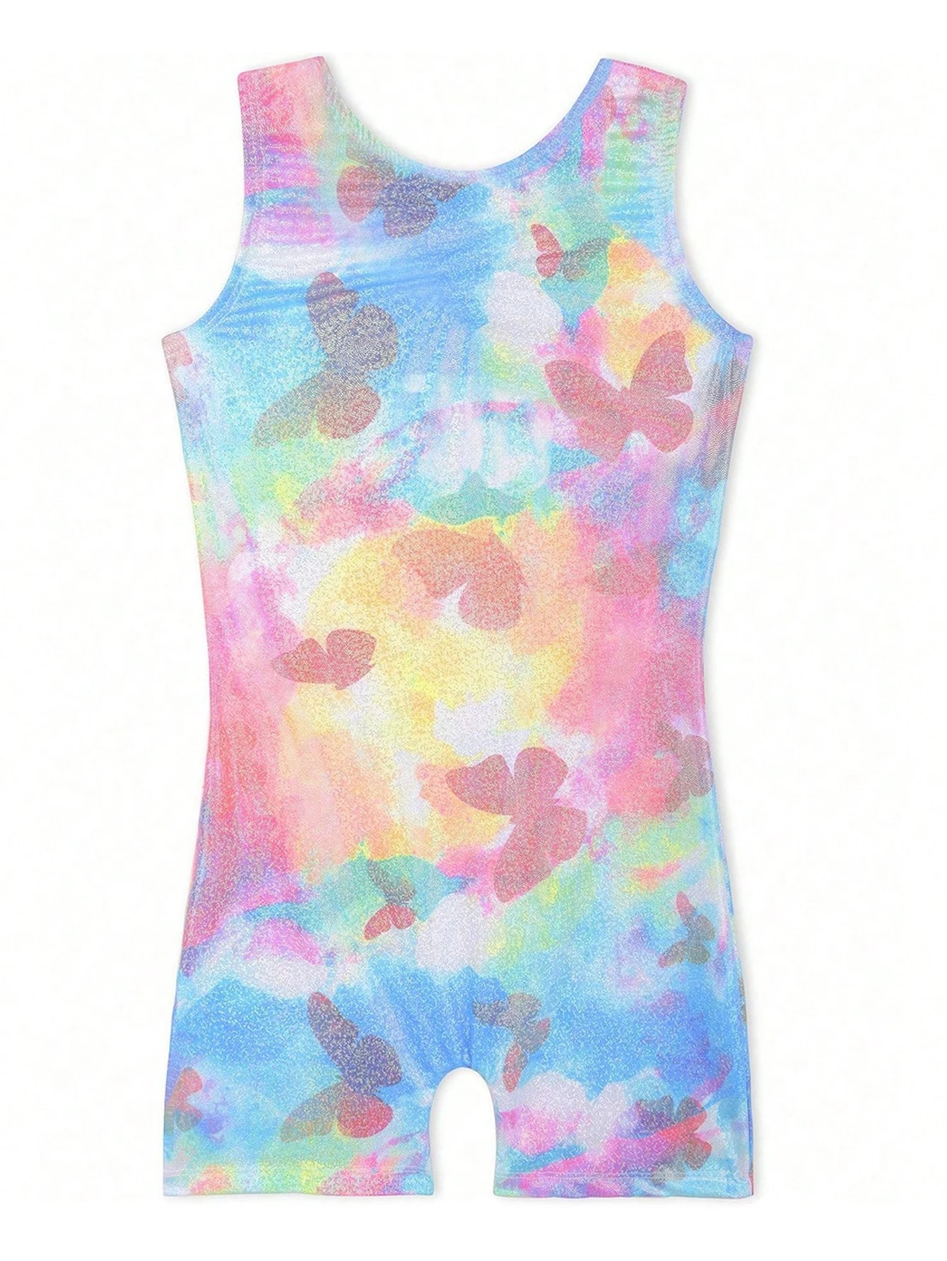 Girls Stretchy Tie Dye  Sleeveless Gymnastics Leotard Dance Suit For Performance Cycling Jumpsuit