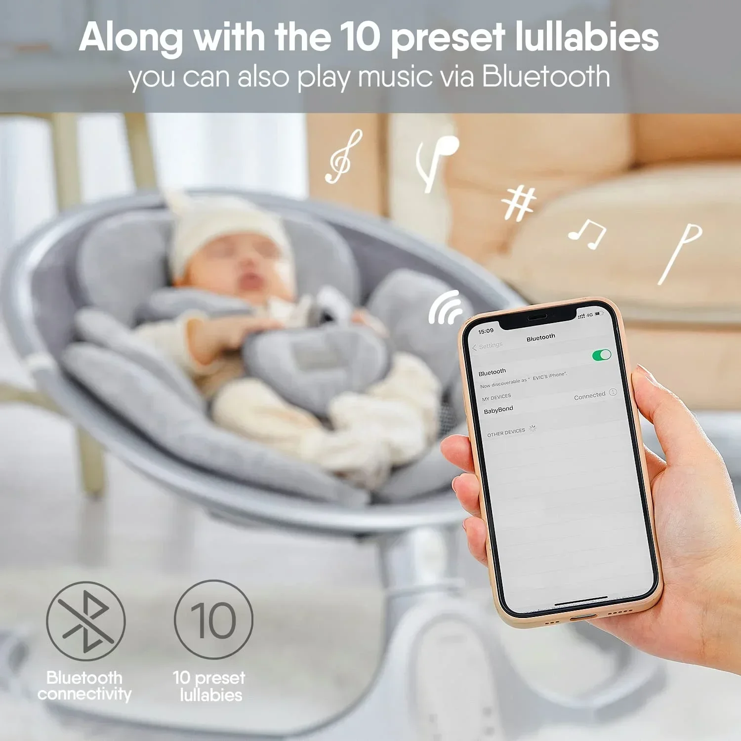 Mecedora plegable inteligente portátil para bebé, 5 modos de balanceo, 0 a 12 meses, personalizable, nueva