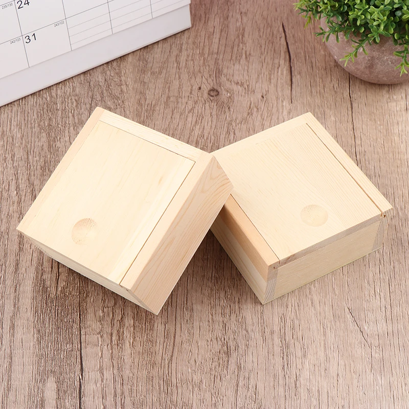 Wooden Box Unfinished Storage Box with Slide Top Natural Candlenut Card Keeper Wood Jewelry Box for Storage and Home Decoration