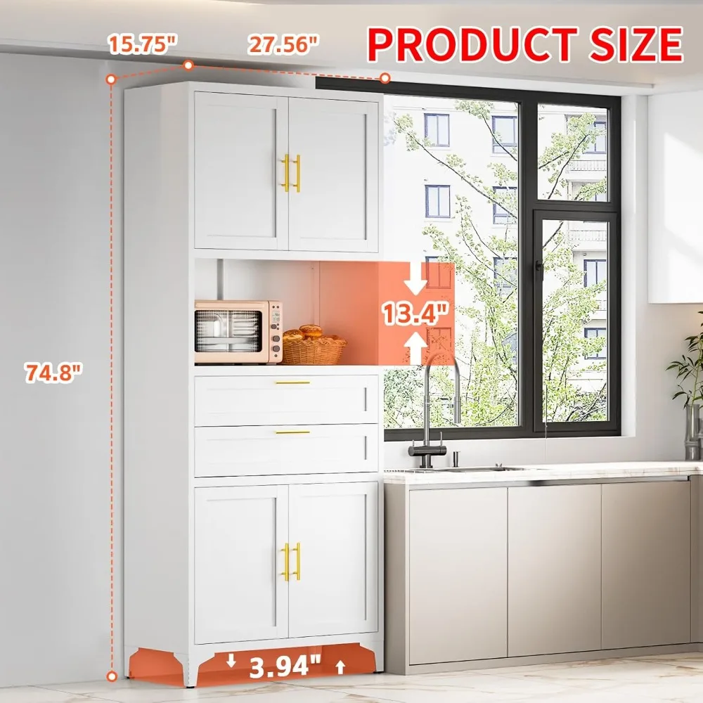 75" Tall Metal Storage Cabinet,Pantry Storage Cabinet with 2 Drawers and Open Space,Kitchen Cupboard with Adjustable Shelves image 2