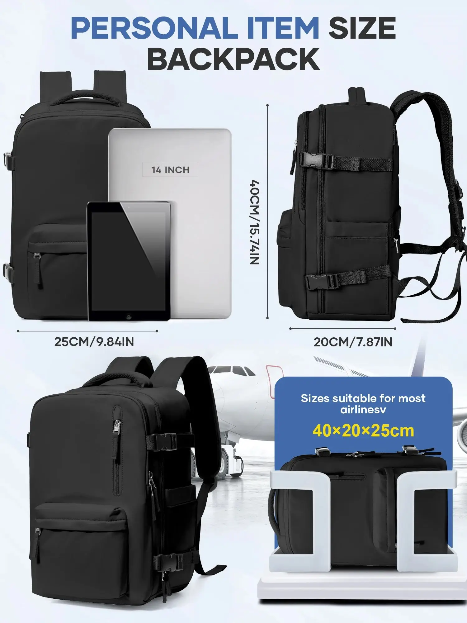 Ryanair 40x20x25 Bolsa de cabine Trave Bag, bolsa de armazenamento a vácuo, bagagem de mão de curta distância Weekender Bolsa noturna Bolsa de lona para homens