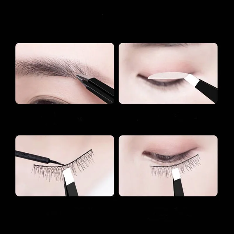 Pinzas para cejas negras de acero inoxidable, herramientas de belleza de punta inclinada y plana para pinzas de pestañas y depilación encarnada, 1 Uds.