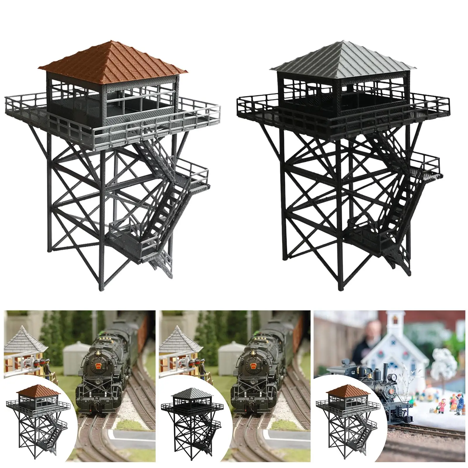 1/64 Lookout Tower, Sand Table Layout Decoration, DIY Building Simulation Railroad Security Tower Railway Scenery Accessories