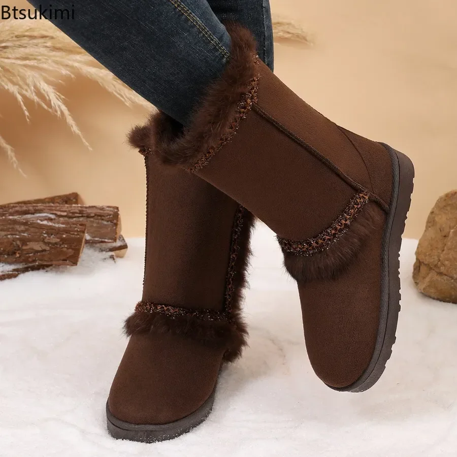 Winter Elegant Round Toe Anti Slip Snow Boots Outdoor Casual High-tube Boots Comfortable Warm Women's Large Size Cotton Boots 44