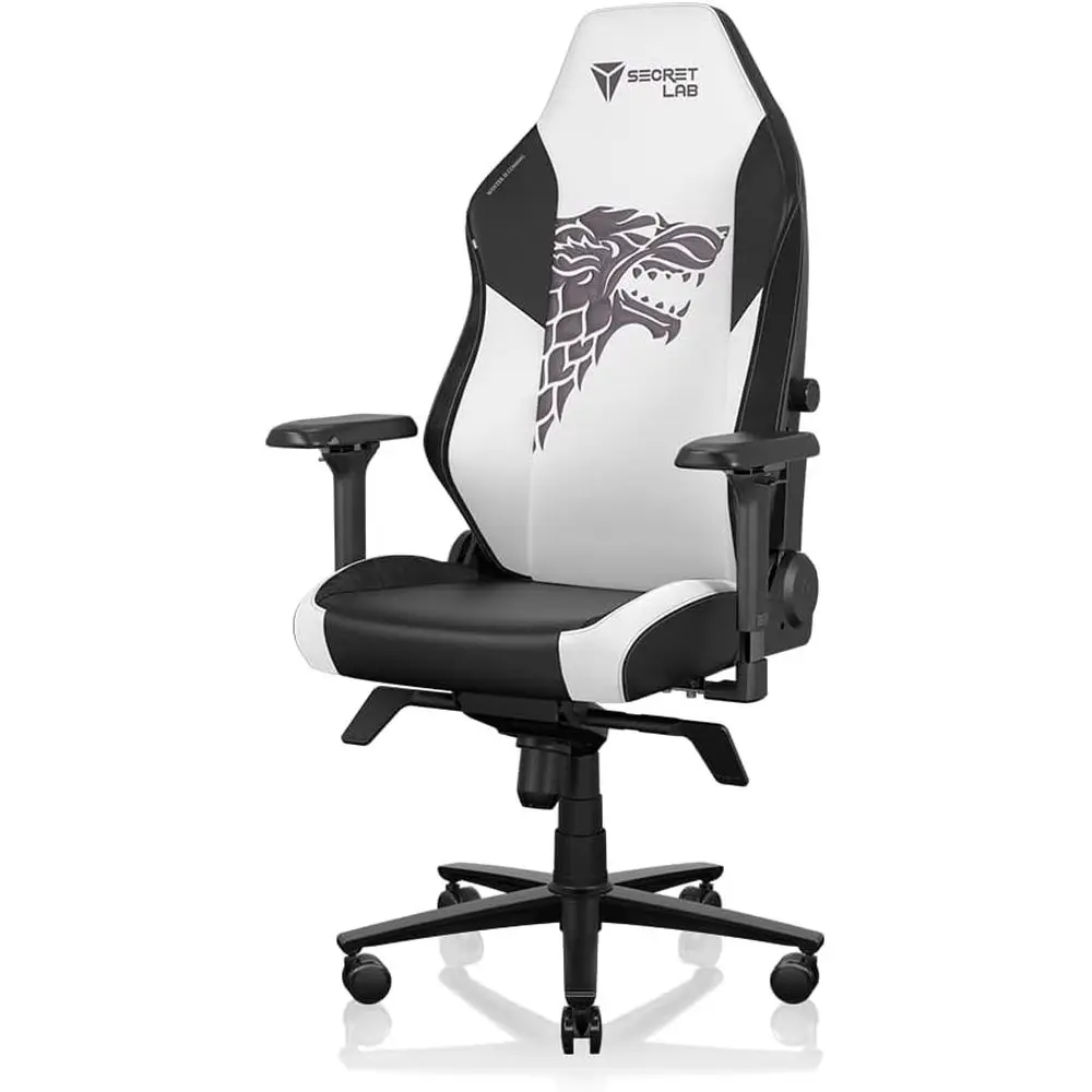 

Ergonomic Reclining Gaming Chair - Comfortable Computer Seat with 4D Armrests, Pillow & Lumbar Support - Small, Black/White Leat
