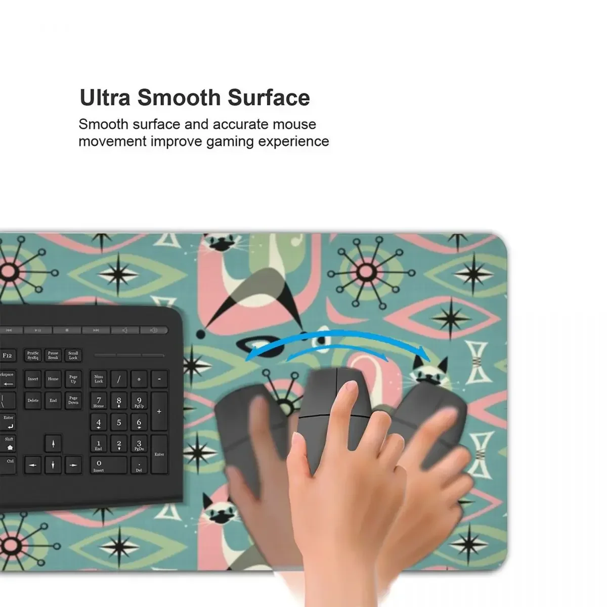 Сиамский кот середины века, абстрактный на синем, большой коврик для мыши, компьютерная клавиатура, коврик для мыши, геймерский ПК, ноутбук, настольный коврик, офисные коврики для стола
