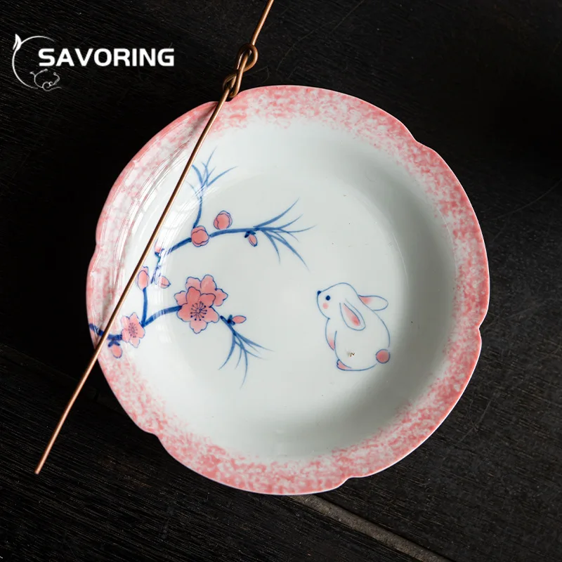 

Luxury Hand-painted Pot Power Rabbit Ceramic Pot Bearing Holder Women's Dry Soaking Plate Fruit Sanck Plate Kung Fu Tea Tray Set