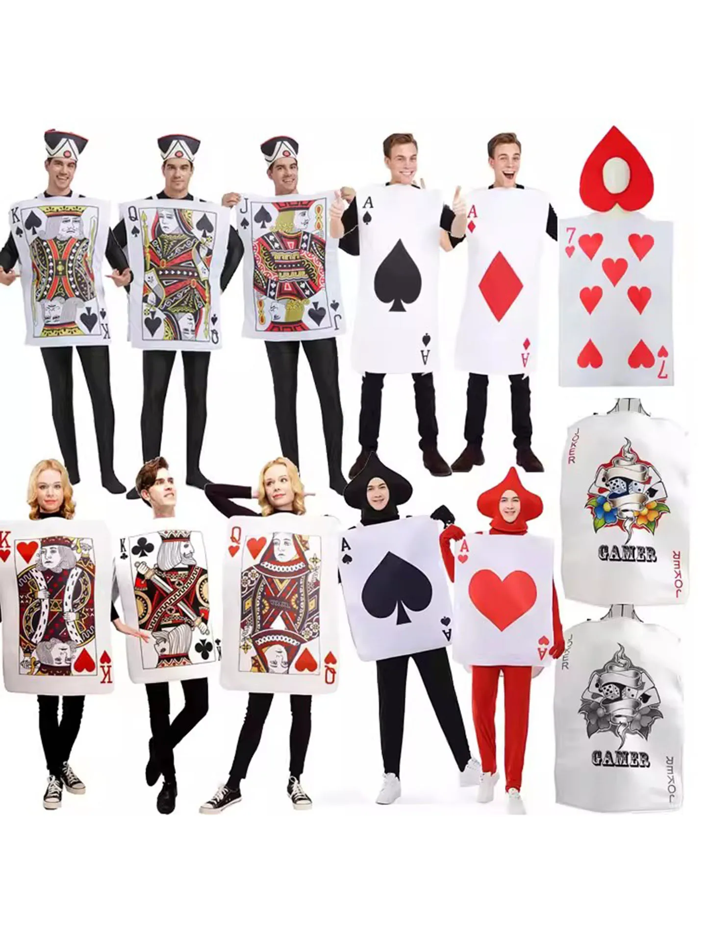 loween Adult Poker Costume Red 7 Spades Performance Funny Par King Queen Red Heart a ow Stage Costume Ladies Faion