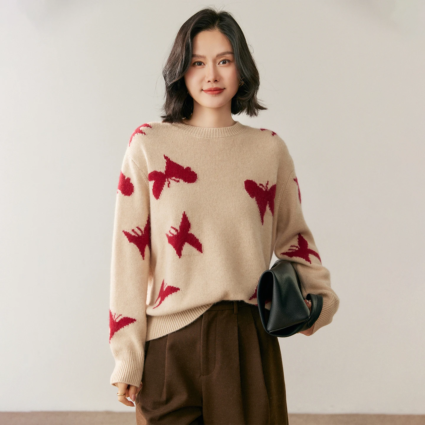 Five Needle Thick 100% Cashmere Sweater Women's Round Neck Knitted Pullover Fashion Korean Loose Base Sweater Winter Warm Tops..
