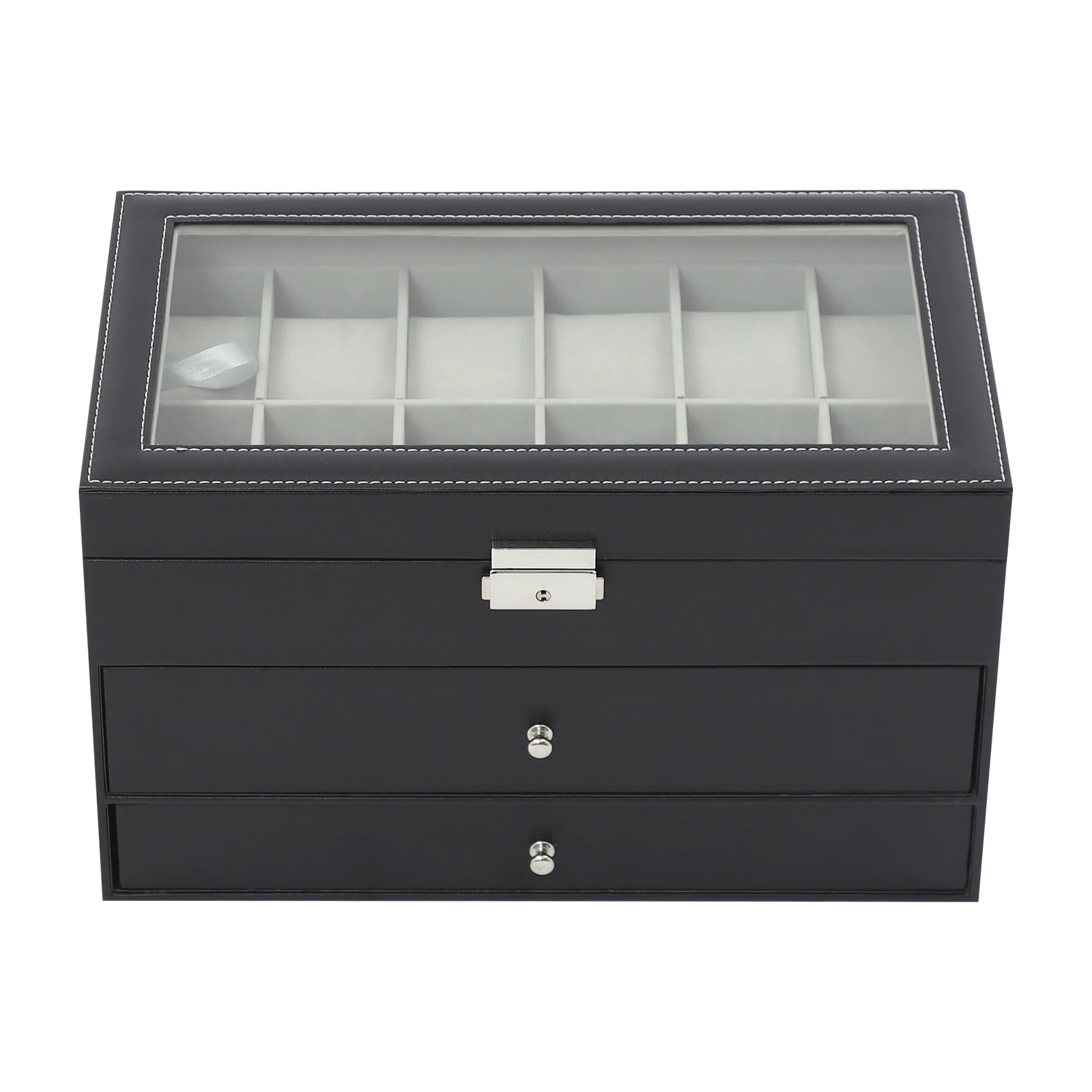 Watch Storage Display Box, Watch Storage Case, 3-tier Organizer Watch Showcase with Clear Glass Top Window, for Storing Various Types of Jewelry