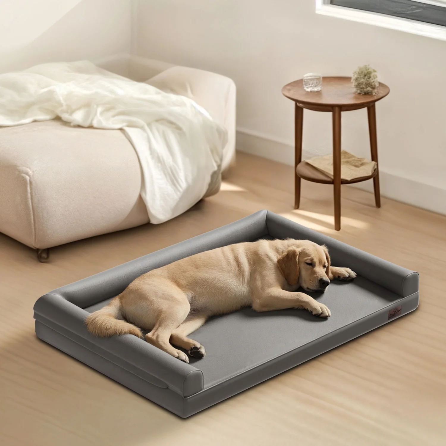 M-2XL Indoor Orthopedic Dog Bed with Supportive Base Bolster Pillow Pet Lounge Bed Sofa Microfiber Leather Cover for All Breed - view 2