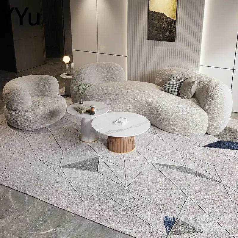 for Light Luxury Curved Sofa Lamb Wool Fabric Coffee Table Set Small Apartment Hotel Living Room Beauty Salon Clothing Store
