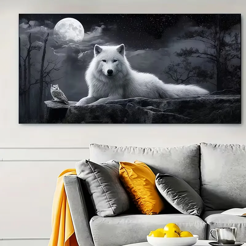 5D DIY Diamond Painting White Wolf Eagle Moon Landscape Full Square Round Drill Diamond Embroidery Mosaic Home Decor Crafts