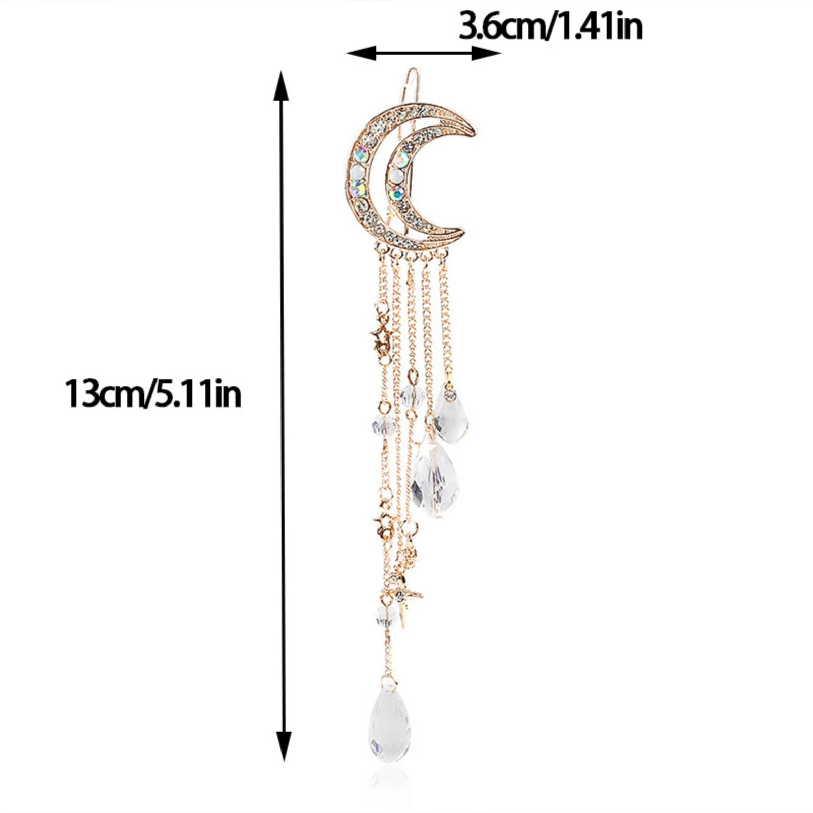 1 Stück Ramadan-Mond-Haarspange für Damen, funkelnde Kristall-Strass-Halbmond-Haarspangen, elegantes Quasten-Haaraccessoire – Detail 4