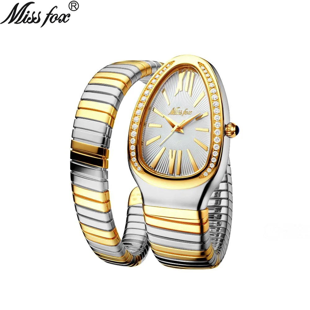 Dropshipping Shining Diamond Fashion Quartz Watch for Women Snake Design Three Loop Bracelet Watches Gold Relojes Para Mujer