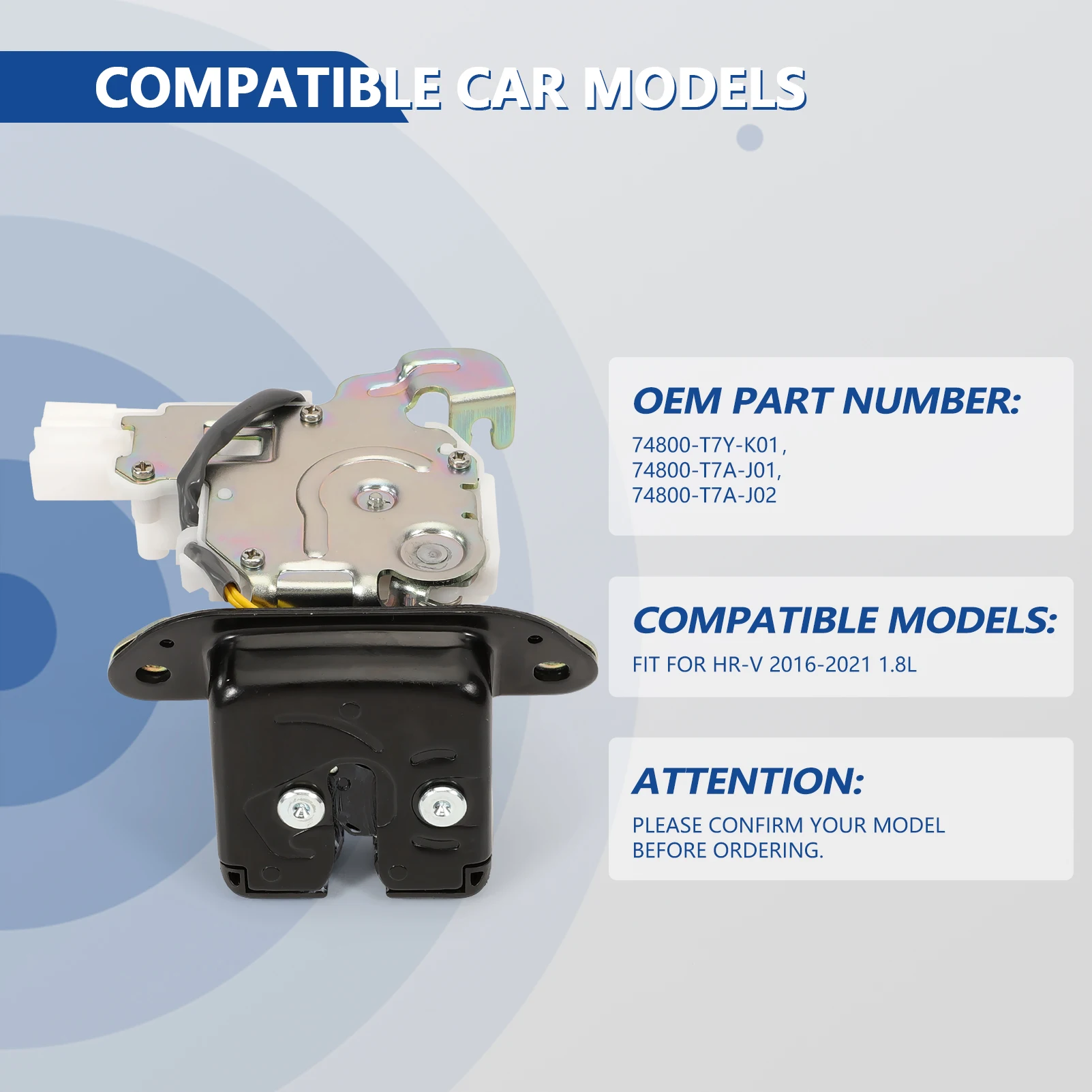 

74800-T7A-J02 Tailgate Lock Latch Assembly Compatible with HR-V 2016 2017 2018 2019 2020 2021 74800-T7Y-K01, 74800T7AJ02