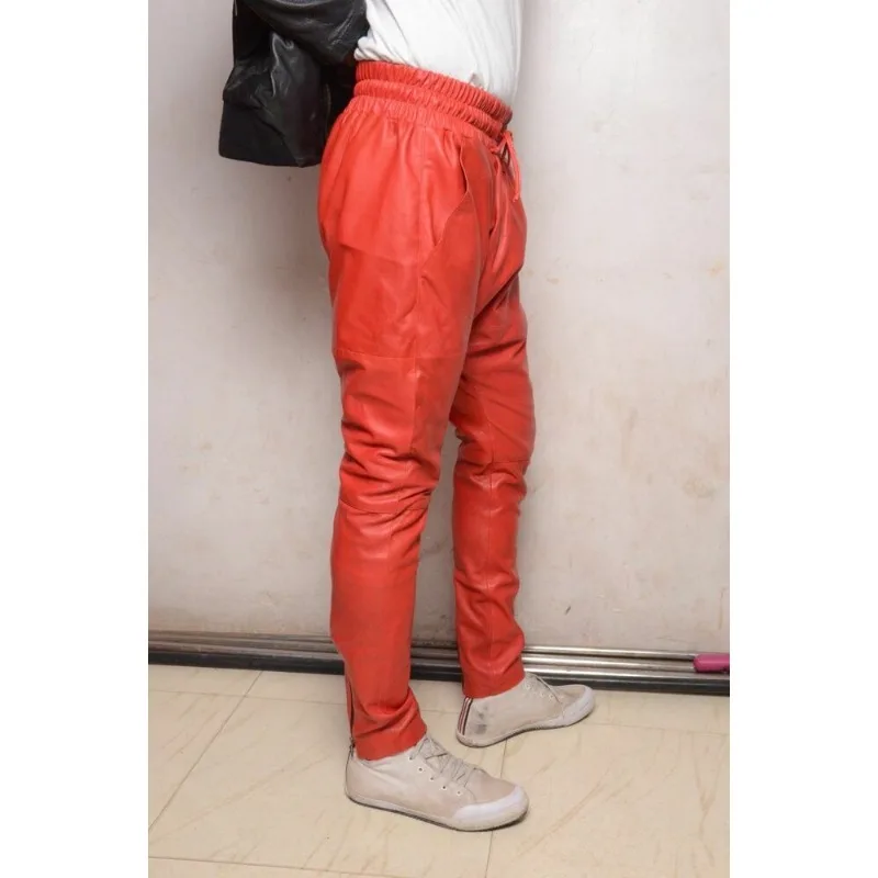 Men's Real Leather Jogging Sweat Pants Leather Sports Pants Workout Pants