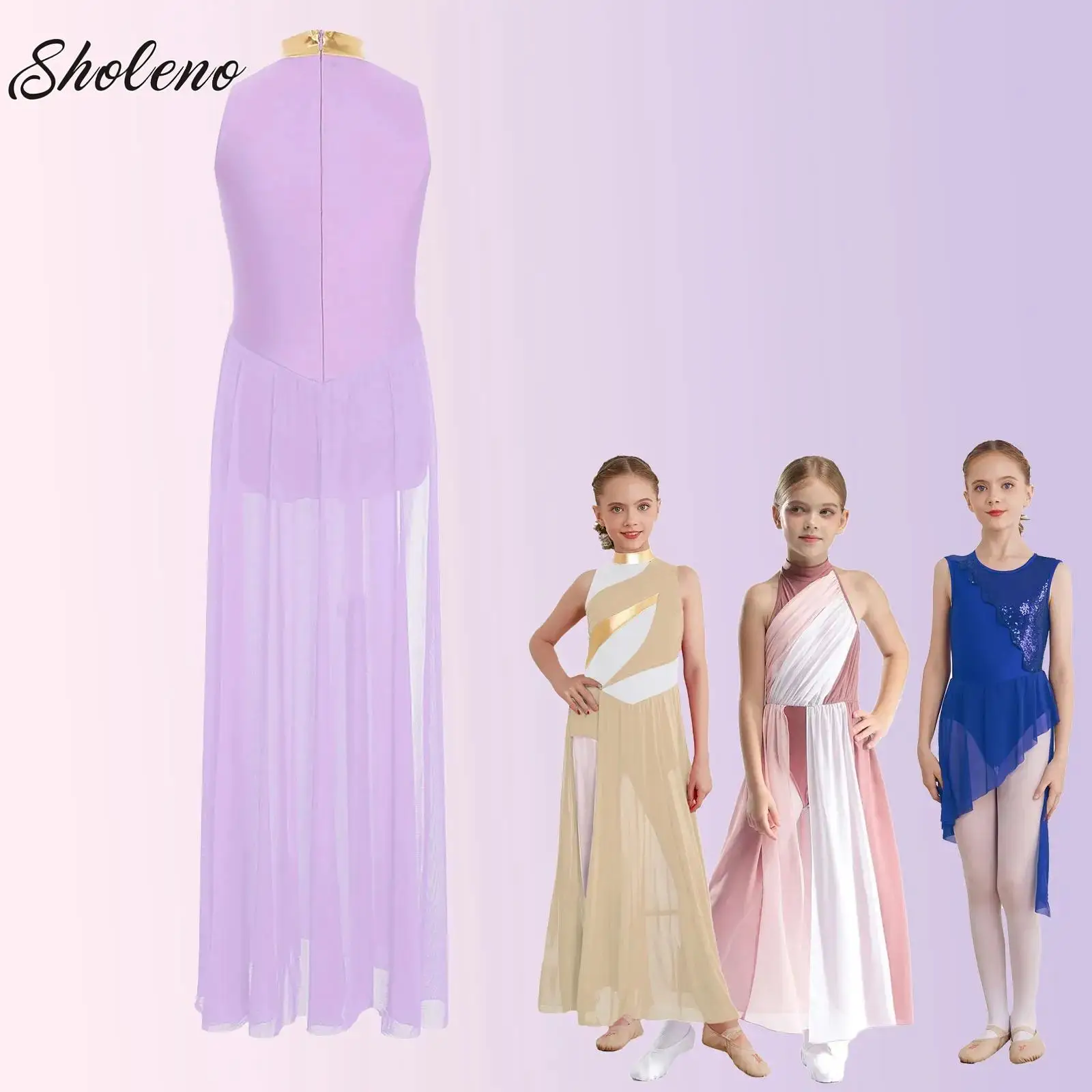 

Big Girls Ballet Lyrical Dance Costume Ruched Mesh Gymnastics Leotard Figure Skating Contemporary Modern Leotard Prom Dress