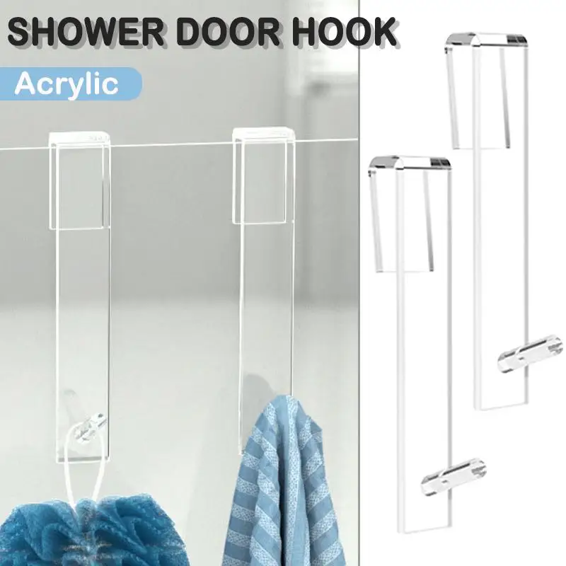 Acrylic Bathroom Shower Door Hook Over Glass Door Shower Towel Rack Punch-Free Bathroom Bathrobe Hanger Towel Hooks