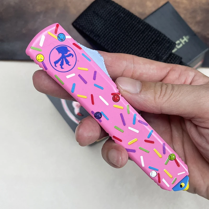 Micro ultra otf tech faca ut série sobremesa guerreiro ut lâmina dobrável donut rosa ao ar livre edc facas de bolso de autodefesa