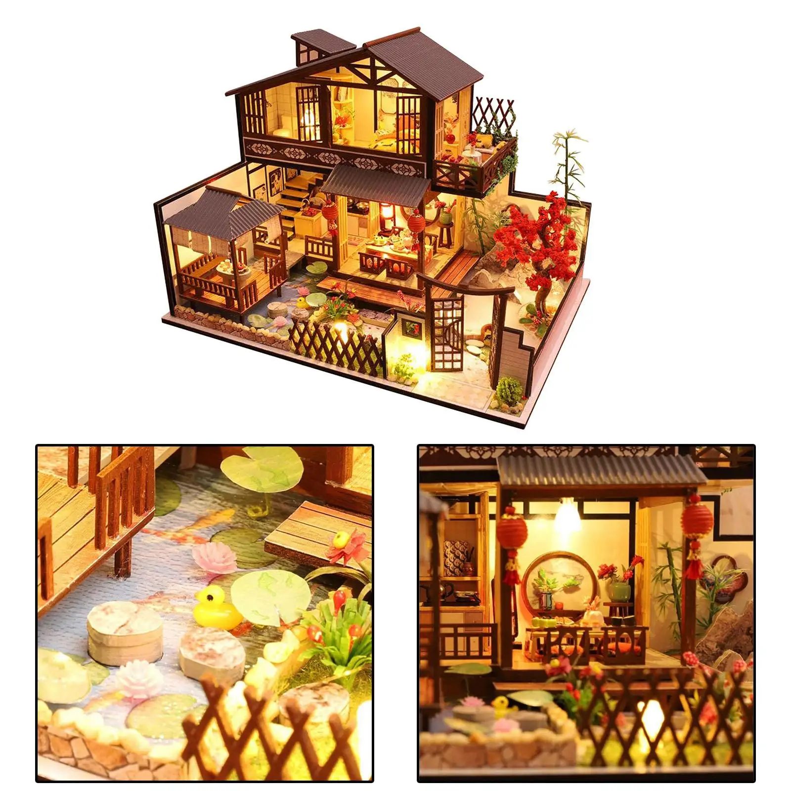 بيت الدمى الخشبي المصغر DIY مع أثاث خفيف لبيت الدمية نموذج غرفة إبداعية هدية عيد ميلاد #2