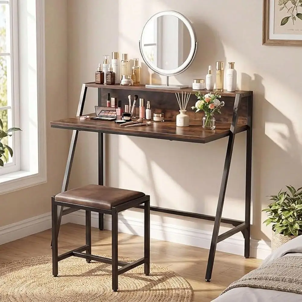 

Small Computer Desk, Industrial Writing Desk With Raised Storage Shelf HeavyDuty Metal Frame, Compact Study Desk Computer Works