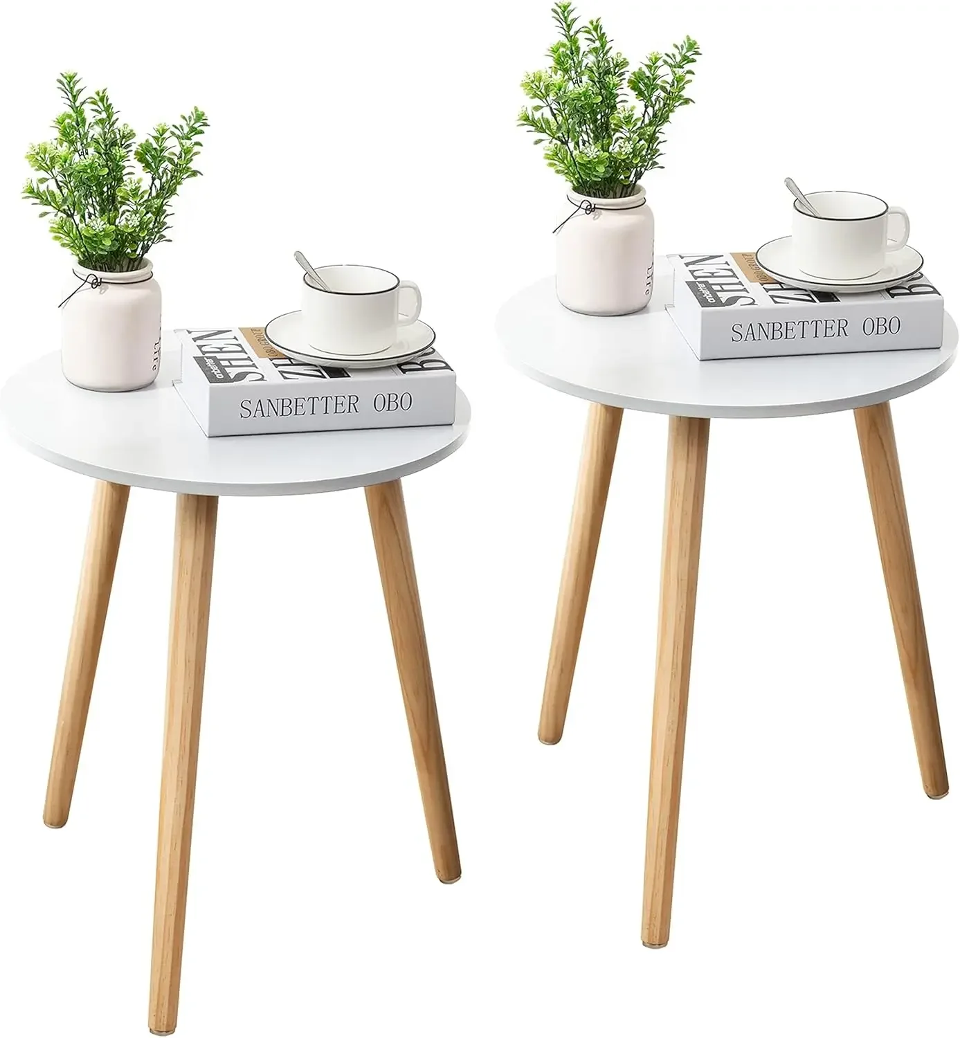 

Round Side Table Set of 2, White Nightstand Coffee End Table for Living Room, Bedroom, Small Spaces, 16.5 Inches