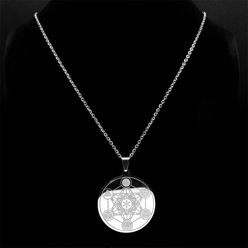 Metatron Archangel Angel Seal Necklace Sacred Geometry Solomon Stainless Steel Silver Color Pendant Necklaces Jewelry N3055S04