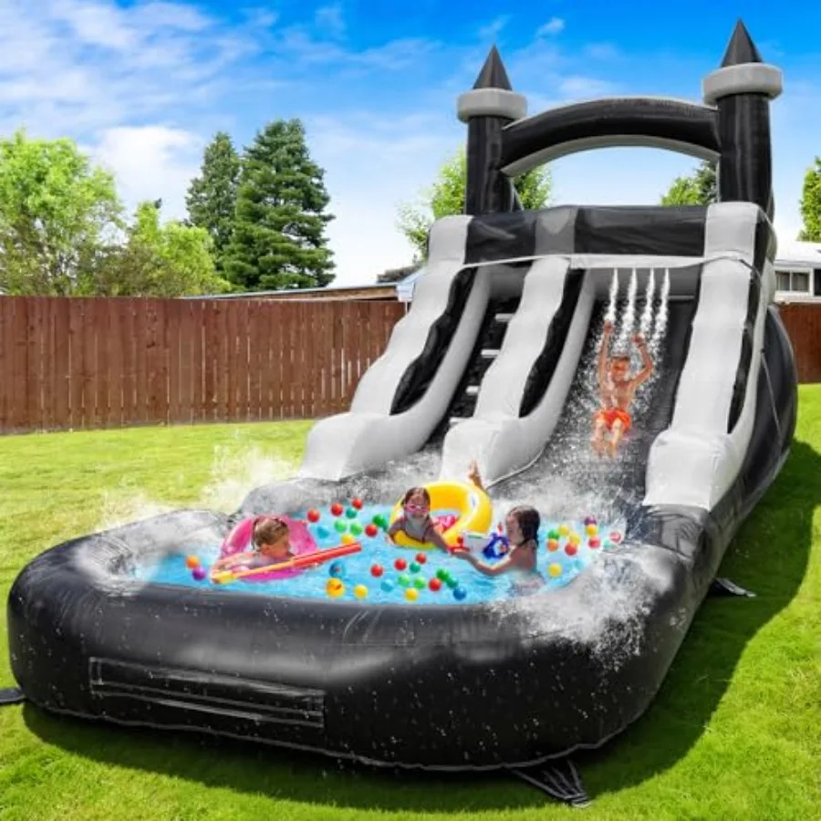 

Commercial Grade Inflatable Water Slide 21'x9'x12' with Pool for and Adults Black and White Summer Splash Fun Wet Dry Use