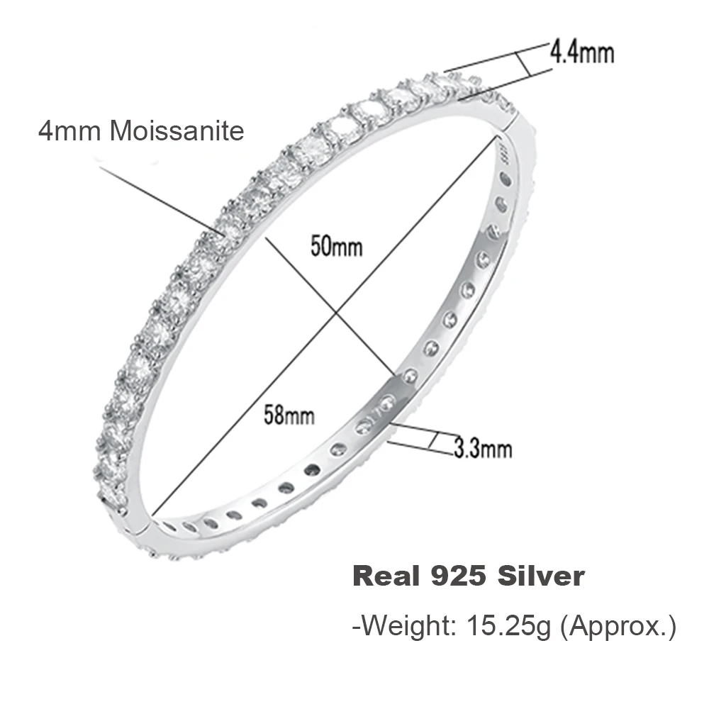 YLMyself 4mm مويسانيتي الماس 925 الفضة الإسورة مجوهرات مع 5 أحجام - أبيض / أسود / الذهب المجوهرات الجميلة