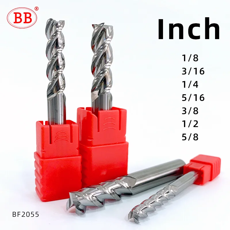 BB Imperial Inch End Mill Carbide CNC Milling Cutter Tool 2 3 4 Flute Metal Steel 1/8 3/16 1/4 5/16 3/8 1/2 5/8 3.175 12.7