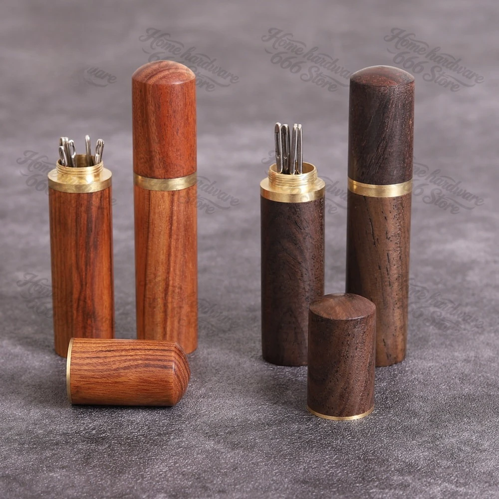 Solid Wood Storage Syringe, Hand Sewing Needle Storage Tube, Handmade DIY Wallet Making Tool, Rosewood Sandalwood Syringe