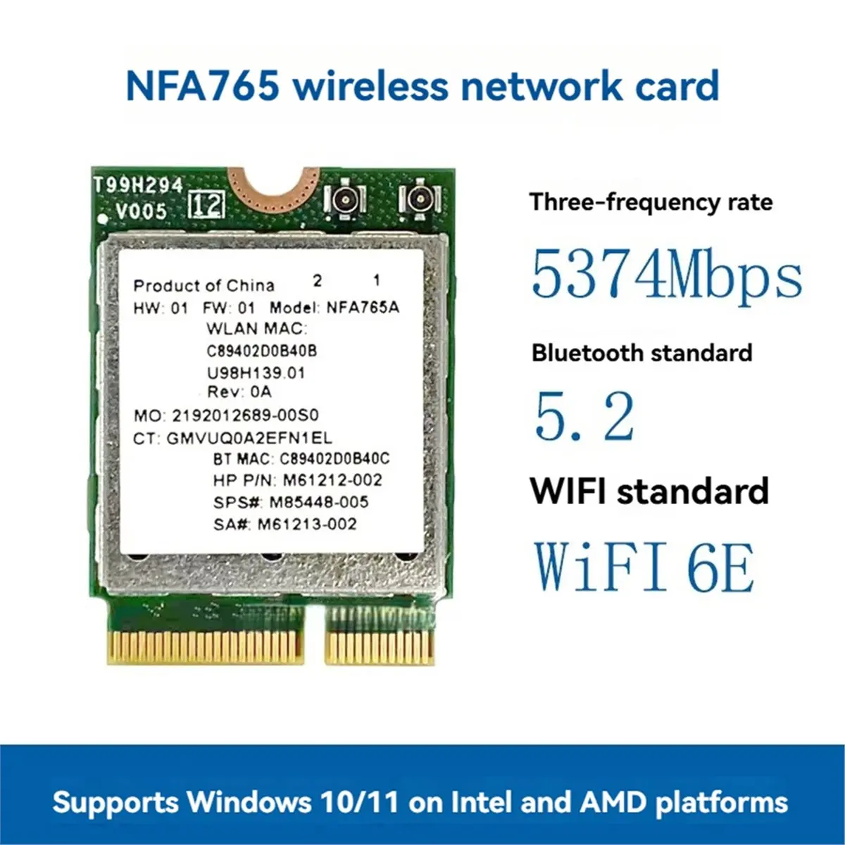NFA765 WIFI 6E WiFi Card Built-in Antenna AX6000 Tri Band M.2 Wireless Network Card Bluetooth 5.2 for PC Win 10 11