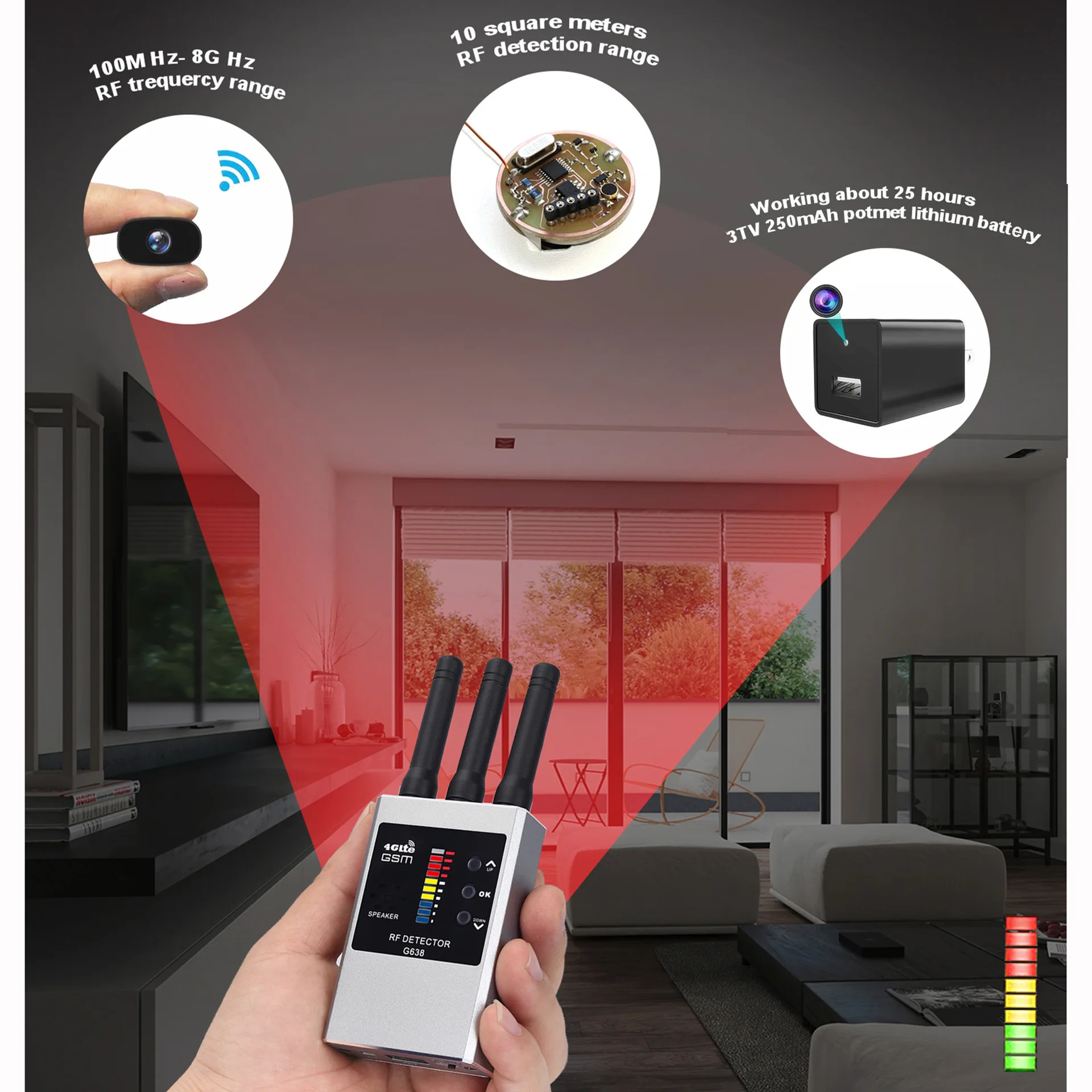 Imagem -04 - Detector Infravermelho Wifi Hotel Alarme de Vibração Sonora Interruptor Anti Foto Compacto e Conveniente para Transportar