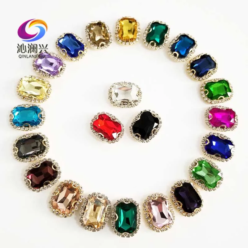 21 Colors Glass Crystal Rhinestones, Golden Bottom Rectangle Shape Buckle, Used for Needlework, DIY/Clothing Sewing Accessories