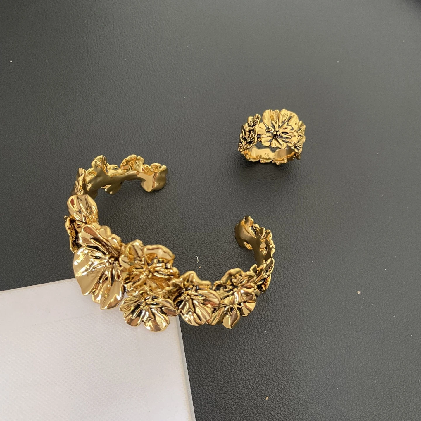 Europe Famous Designer Brand Flower Brass Plated Gold Earrings Ring Bracelet Luxury Jewelry Set Woman Vintage Trend