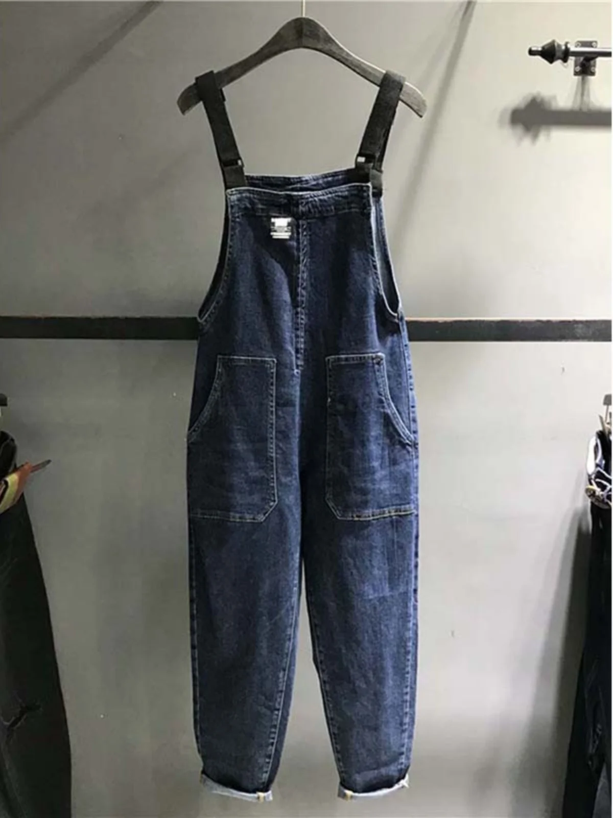 

Модные джинсовые комбинезоны, женские свободные комбинезоны больших размеров с большими штанами, длинные брюки с высокой талией, сезон весна-осень, синий джинсовый сезон