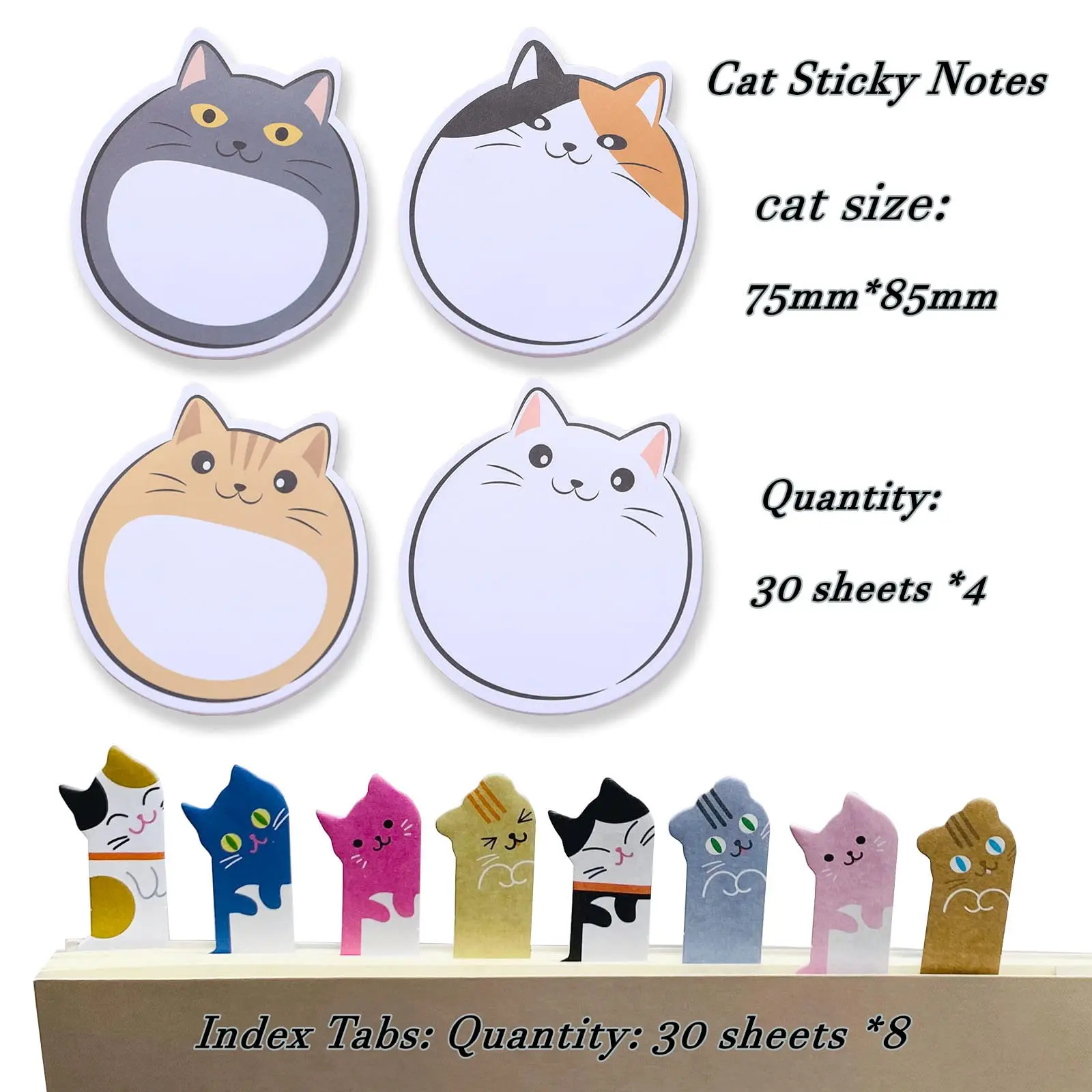 5 uds lindo gato notas adhesivas marcapáginas página pancarta etiqueta de índice para oficina escuela, notas adhesivas de animales de dibujos animados