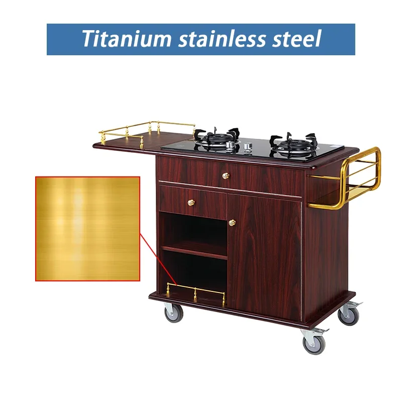 Single/Double Head Stove Food Serving Flambe Trolley Hotel & Restaurant Equipment Banquet Cooking Cart
