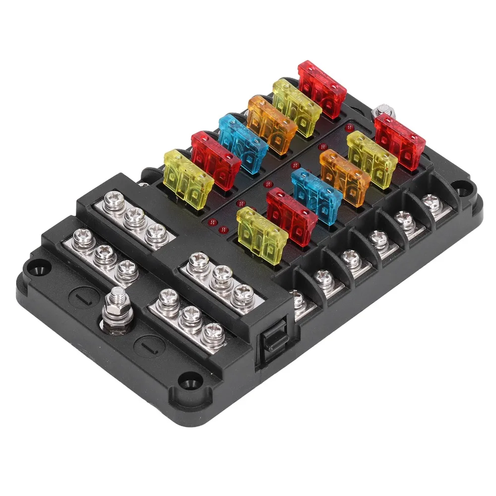 

Universal 12 Way Fuseing Box Holder Waterproof Cover LED Indicator Fuseing Block Box Holder RV Trailer