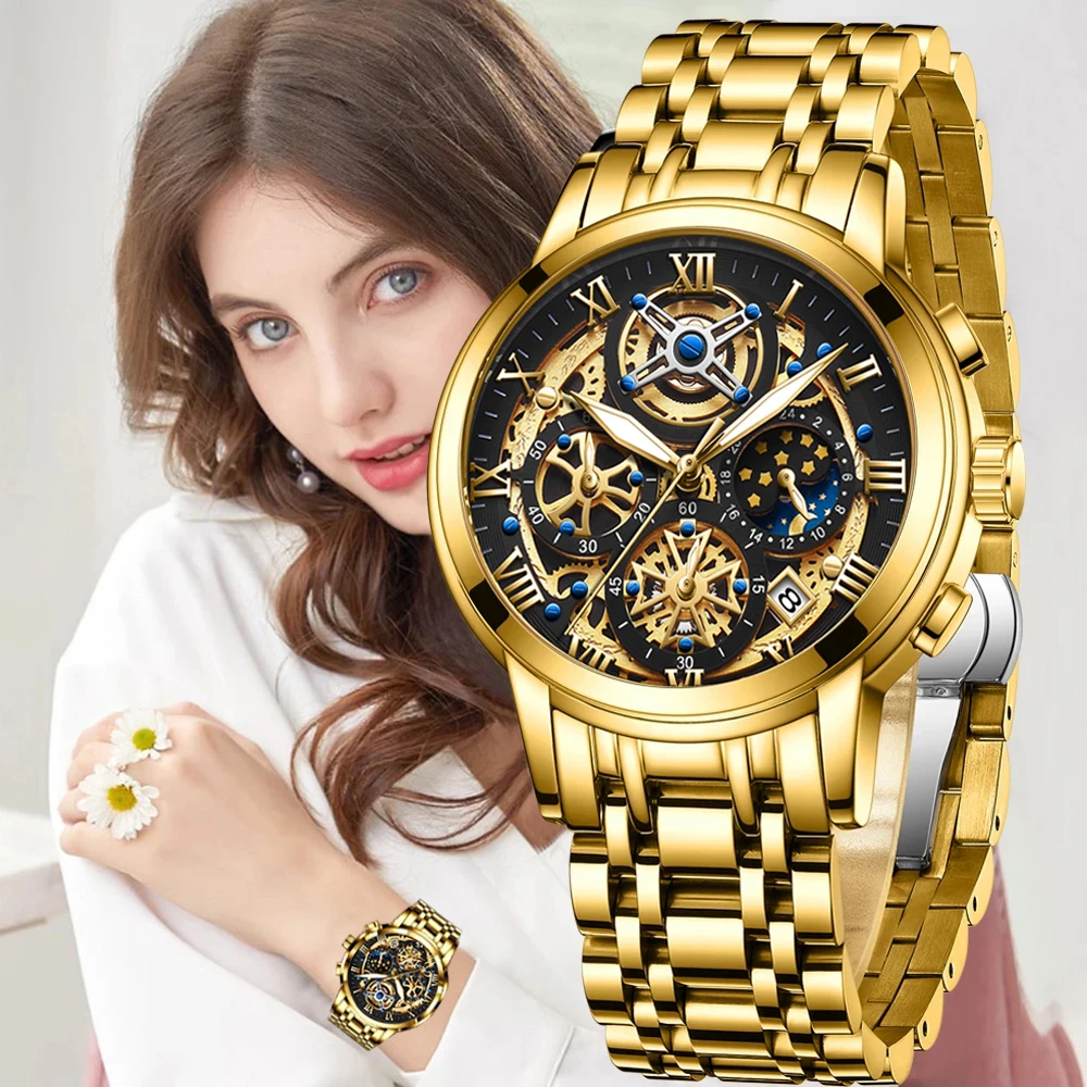 LIGE Top Brand Fashion Women Watch Luxury Fashion Stainless Steel Ladies Waterproof Quartz Wristwatch Golden Female Clock