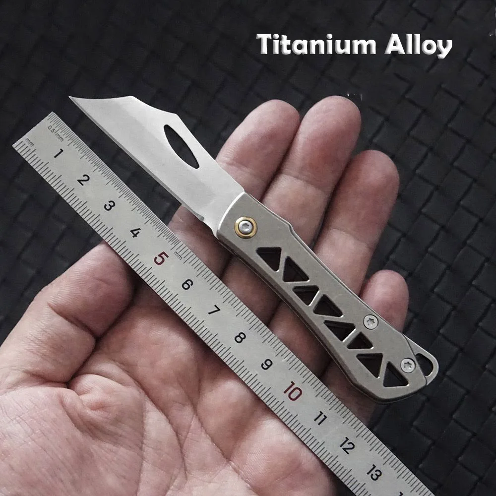 Imagem -04 - Mini Faca Dobrável Multifuncional Lâmina de Titânio Pura Ferramenta Edc ao ar Livre Chaveiro Utilitário Portátil Ferramenta de Autodefesa d2 Lâmina