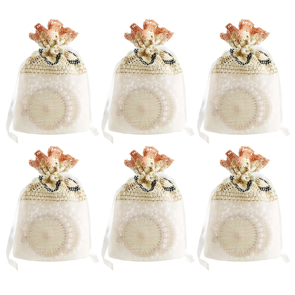 

6 Pcs Drawstring Pocket Jewelry Bag Gauze Birthday Gift Pouches for Presents Wedding Party Candy Bags Elegant Storage Beads