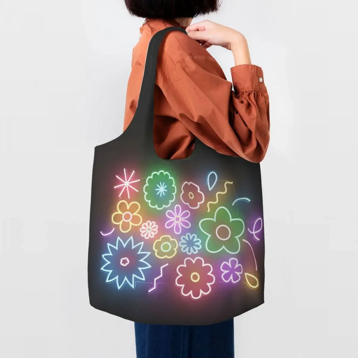 Cute Flower Power Shopping Tote Bag Recycling Street Mmural Art Eldridge Canvas Groceries Shopper Shoulder Bags Handbags