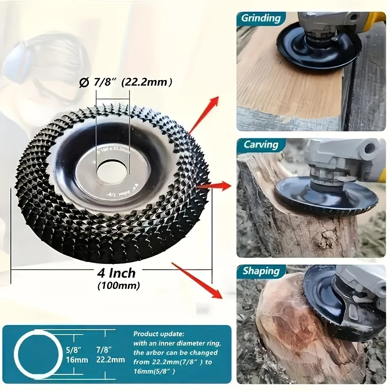 1Pc 4 Inch Wood Sanding Wheel Disc, Wooden Shaping Carving Grinding Disc for Angle Grinder, Woodworking Sanding & Forming Tool