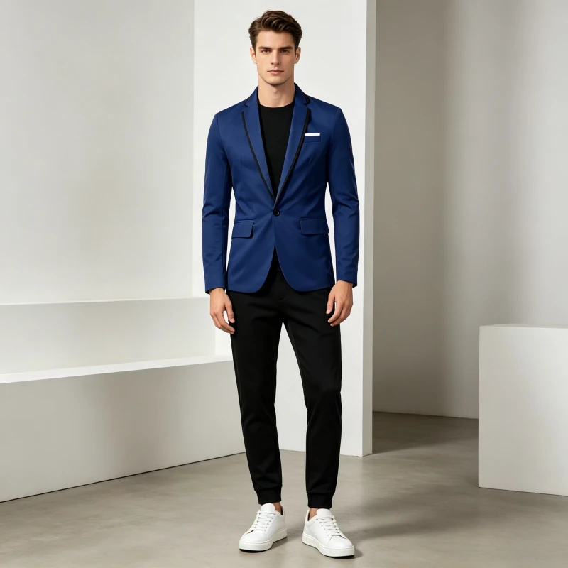 

Blazer Men Coat Turn Down Collar Blazers Full Sleeve Evening Work Casual Slim Fit Formal Jacket Single Button Plain 2026 Spring