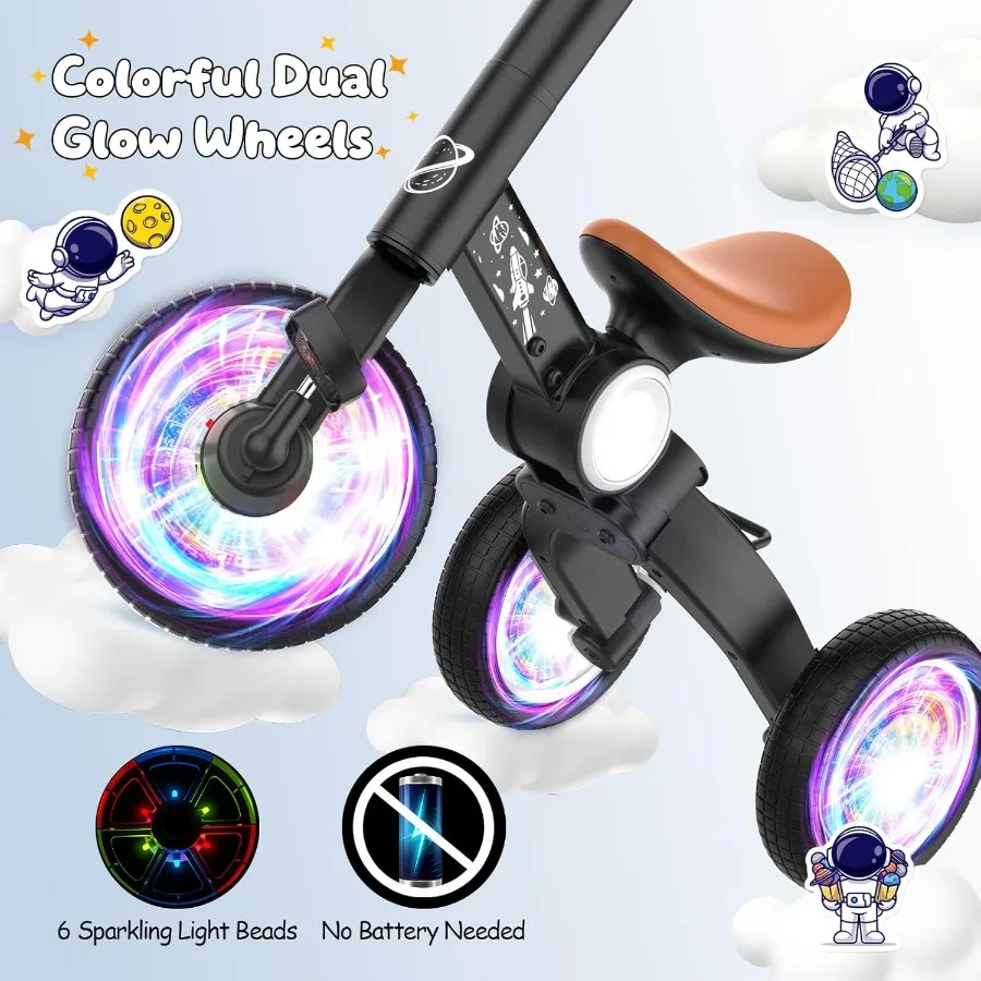 دراجة توازن للأطفال الصغار 3 في 1 لعمر 1-4 سنوات، دراجة ثلاثية العجلات بإضاءة ملونة للأطفال الصغار لعمر 1 2 3 4 سنوات مع دواسة قابلة للإزالة #4