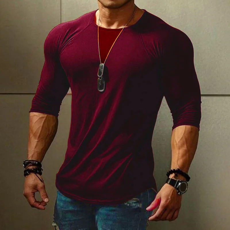 2023 Spring Summer Mens Fashion T Shirt Men Solid Color Slim Fit O-Neck Thin T Shirt Male Long Sleeve Top Tees Drop Shipping Xxl